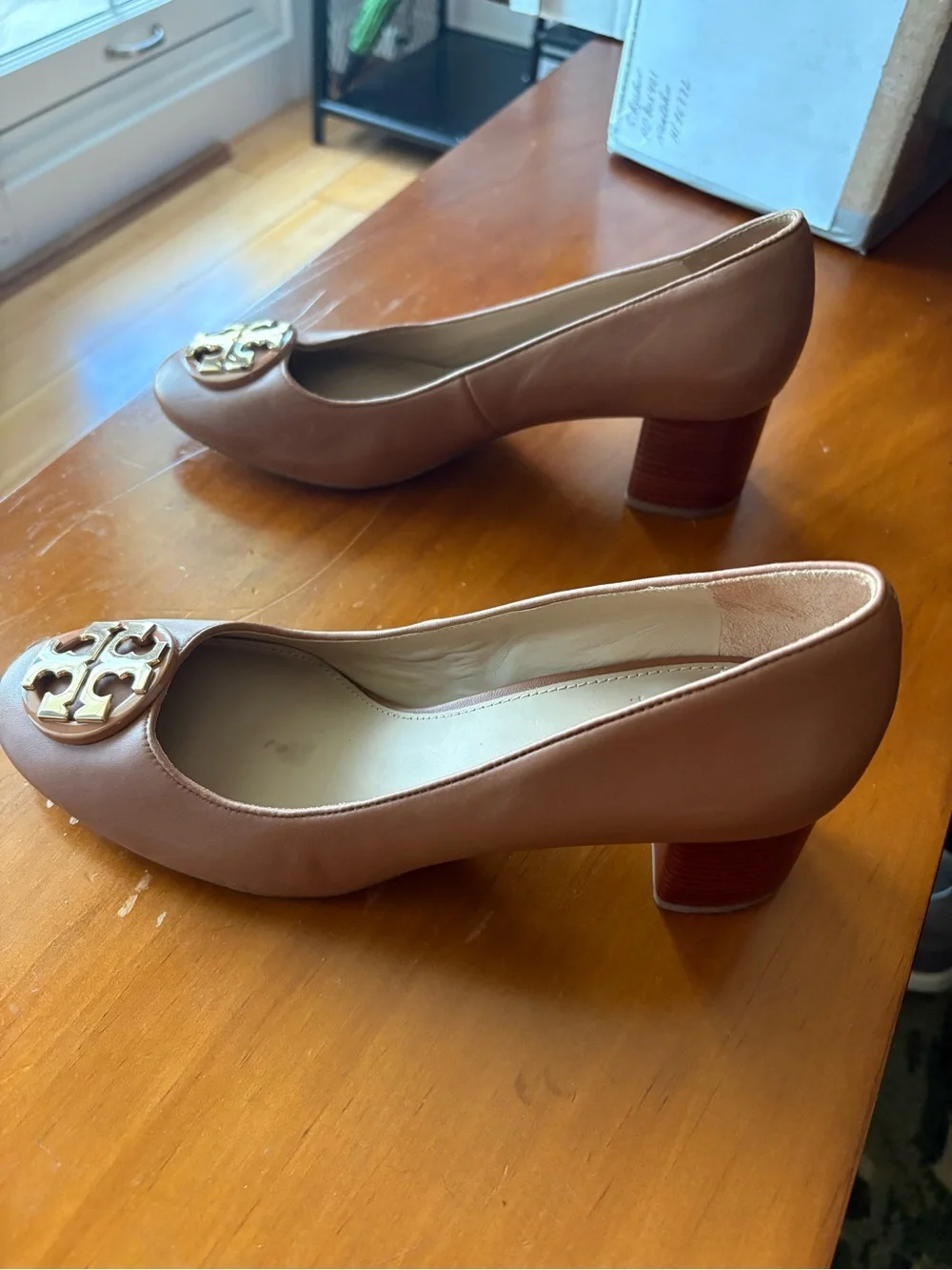 Tory Burch Brown Leather Logo Wedges - Picture 4 of 5